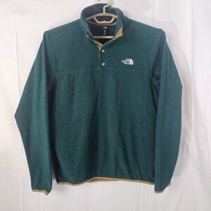 North Face Sweatshirt Mens M Green Fleece 1/4 Button Pullover Sweater